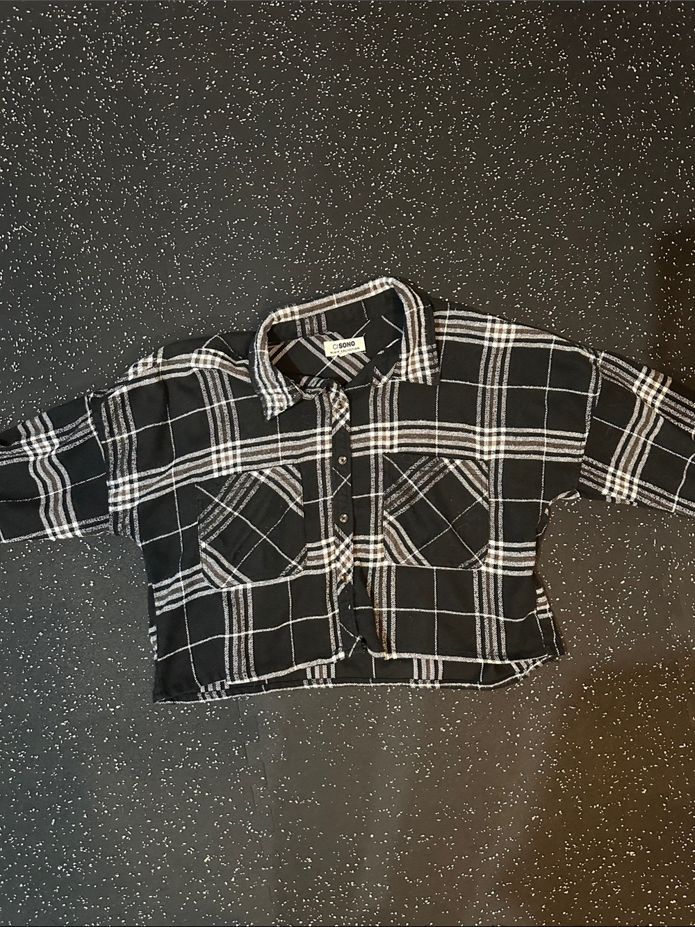 Women’s Black and White Plaid Button-Front Crop Shirt